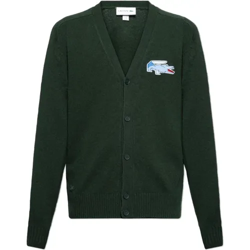 Cardigans, male, , Size: L Cardigan with logo-shaped patch - Lacoste - Modalova