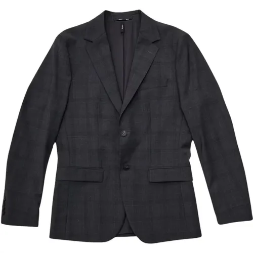 Blazers, male, , Size: 2XL Slim Check Dark Grey Blazer - Selected Homme - Modalova