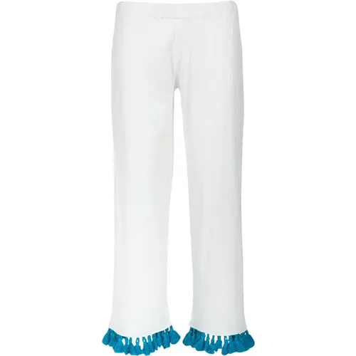 Classic Elastic Waist Pants with Turquoise Embroidery , female, Sizes: XL, L - Douuod Woman - Modalova