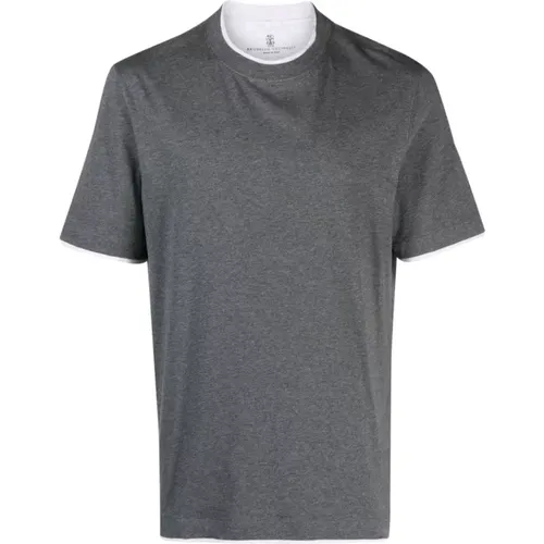 Graues T-Shirt mit weißem Saum von , Herren, Größe: XL - BRUNELLO CUCINELLI - Modalova
