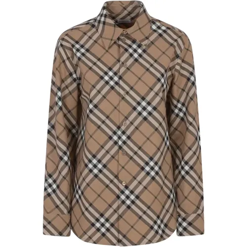 Check Motif Wool Blend Shirt , female, Sizes: 3XS, 2XS - Burberry - Modalova