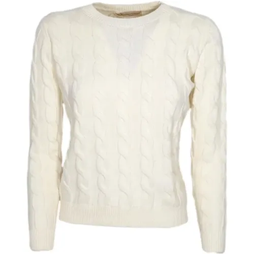 Italian Made Cashmere and Wool Braided Crewneck Sweater , female, Sizes: XS, S, XL, L - Cashmere Company - Modalova