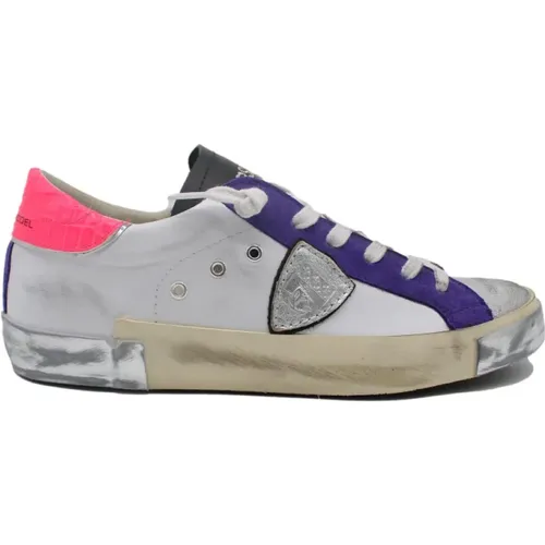 Sneakers, male, , Size: 3 US White Violet Sneakers - Philippe Model - Modalova