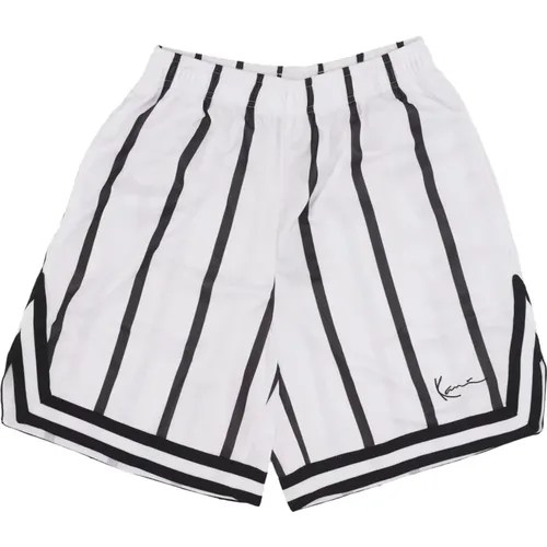 Sportswear, male, , Size: XL Striped Mesh Basketball Shorts White/Black - Karl Kani - Modalova