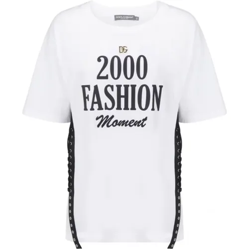 Lace Detailed T-Shirt Ss22 , female, Sizes: S - Dolce & Gabbana - Modalova