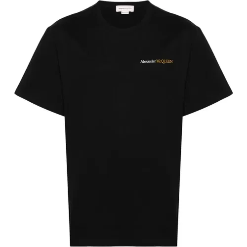 Schwarze T-Shirts und Polos mit gesticktem Logo , Herren, Größe: M - alexander mcqueen - Modalova