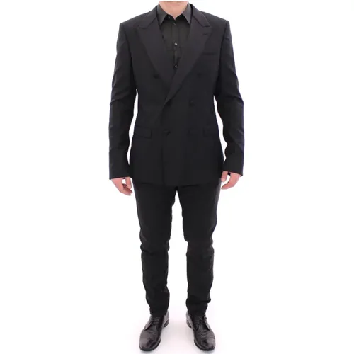 Single Breasted Suits, male, , Size: 2XL Striped Double Breasted Slim Fit Suit - Dolce & Gabbana - Modalova