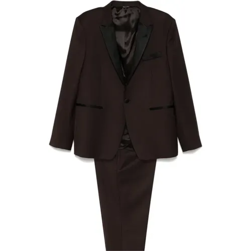 Single Breasted Suits, male, , Size: 2XL Coffee Twill Weave Blazer Suit - Reveres 1949 - Modalova