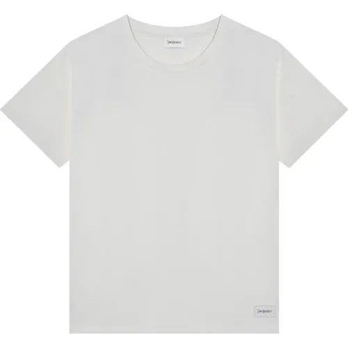 Kurzarm Rundhals T-Shirt , Damen, Größe: S - Saint Laurent - Modalova