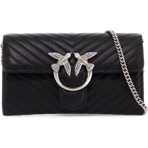 Chevron Crossbody Bag with Love Birds Buckle , female, Sizes: ONE SIZE - pinko - Modalova