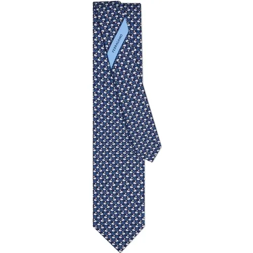 Ties, male, , Size: ONE SIZE Swan Print Silk Tie - Salvatore Ferragamo - Modalova