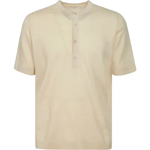 Halbärmeliges Leinen Polo Shirt mit Kragen , Herren, Größe: L - Filippo De Laurentiis - Modalova