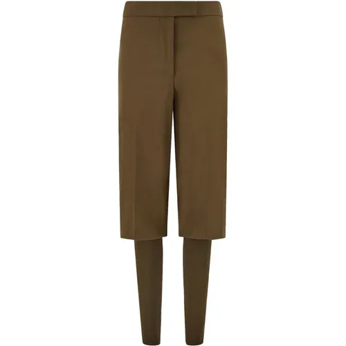 Tapered Trousers, female, , Size: S Khaki Ribbed Detailing Button Fastening Pants - Ferragamo - Modalova