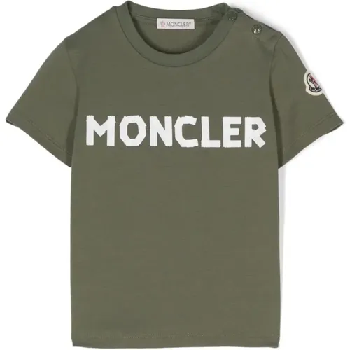 Grünes T-Shirt mit Logo-Patch - Moncler - Modalova