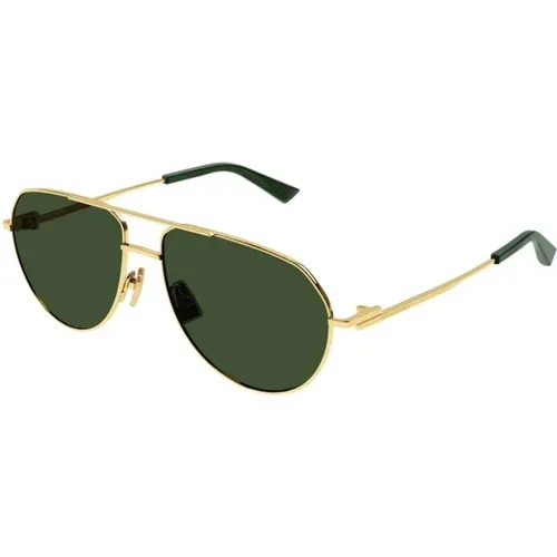 Sonnenbrille mit goldener Fassung und grünen Gläsern , unisex, Größe: 57 MM - Bottega Veneta - Modalova