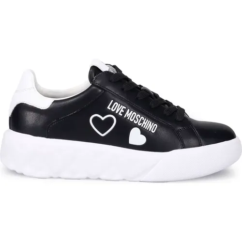 Schwarze Ledersneakers für stilvollen Komfort , Damen, Größe: 37 EU - Love Moschino - Modalova