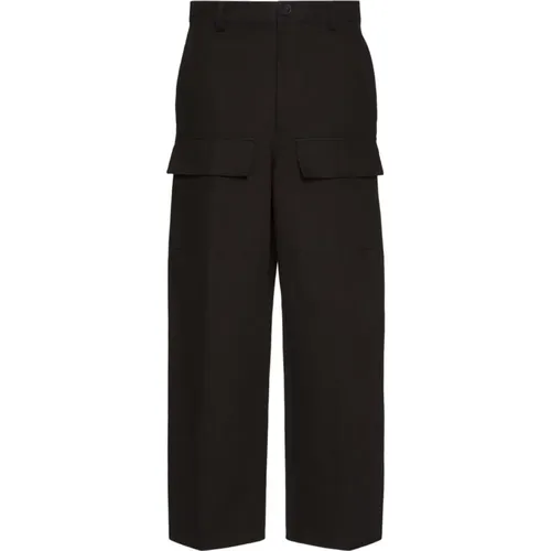 Straight Trousers, male, , Size: M Canvas Wide Leg Trousers - Valentino Garavani - Modalova