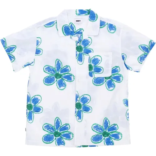 Casual Shirts, male, , Size: L Woven Short Sleeve Shirt White Multi - Obey - Modalova