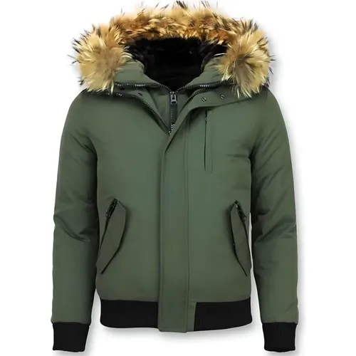 Kurze Jacke mit Pelzkragen - Elegante Herrenjacken - Pi-7015R , Herren, Größe: XL - Enos - Modalova