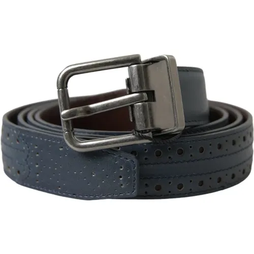 Belts, male, , Size: 105 CM Perforated Metal Buckle Belt - Dolce & Gabbana - Modalova