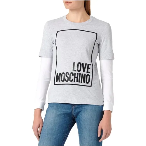 Langarm Baumwoll-T-Shirt mit Logo , Damen, Größe: M - Love Moschino - Modalova