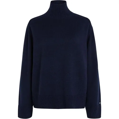 Wollmischung Mock-Neck Pullover , Damen, Größe: L - Tommy Hilfiger - Modalova