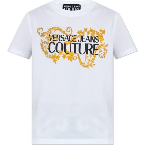 T-shirt with logo , female, Sizes: M, XS - Versace Jeans Couture - Modalova