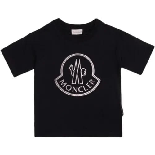 Schwarzes T-Shirt mit Fischgrätenlogo - Moncler - Modalova