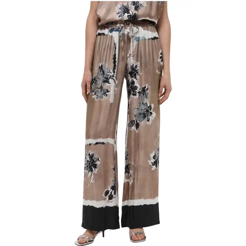 Wide Trousers, female, , Size: L Silk Printed Trousers - Ermanno Scervino - Modalova