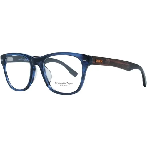 Glasses, male, , Size: ONE SIZE Blue Rectangle Plastic Optical Frames - Ermenegildo Zegna - Modalova