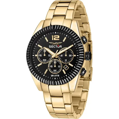 Watches, male, , Size: ONE SIZE Chronograph Black Dial Gold Bracelet Watch - Sector No Limits - Modalova