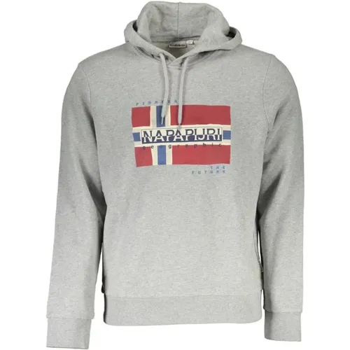 Luxuriöser Grauer Baumwoll-Hoodie mit Logodruck - Napapijri - Modalova