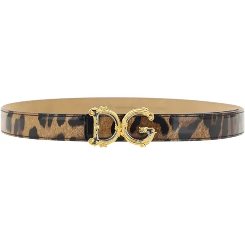 Leder-Logo-Gürtel mit Leopardenmuster , Damen, Größe: 80 CM - Dolce & Gabbana - Modalova