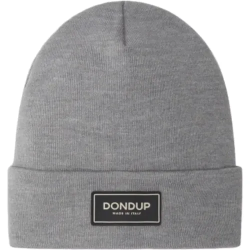 Beanies, male, , Size: ONE SIZE Grey Beanie Hat Logo Label - Dondup - Modalova