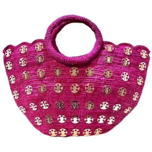 Handbags, female, , Size: ONE SIZE Luxury Raffia Basket in Vibrant Fuchsia - Paco Rabanne - Modalova