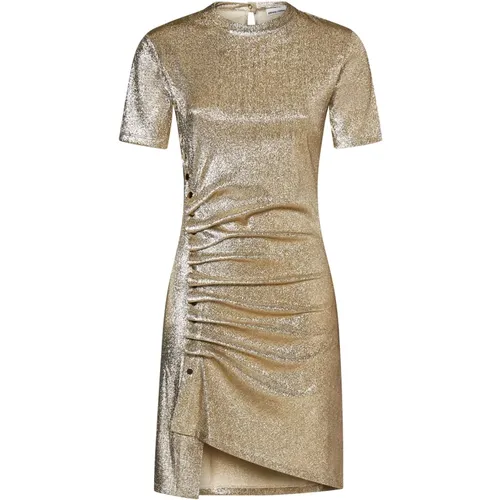 Golden Short Dress with Asymmetrical Hem , female, Sizes: M - Paco Rabanne - Modalova