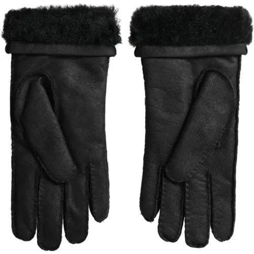 Gloves, female, , Size: 8 IN Elegant Leather Winter Gloves - Dolce & Gabbana - Modalova