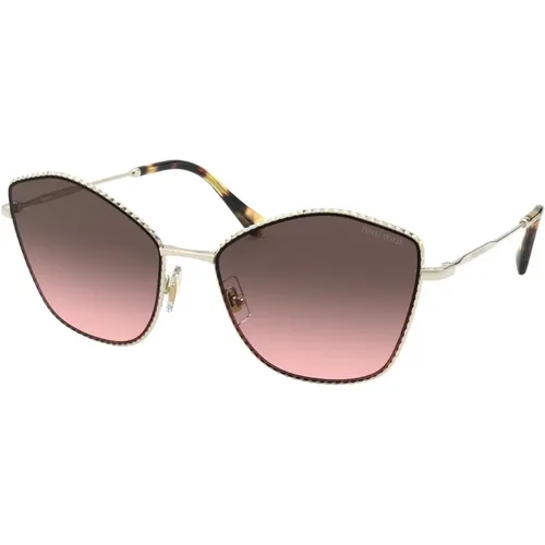 Pale Gold/Pink Grey Shaded Sunglasses , female, Sizes: 60 MM - Miu Miu - Modalova