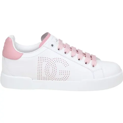 White/Pink Nappa Leather Sneakers , female, Sizes: 6 1/2 UK, 5 1/2 UK, 4 UK, 8 UK, 6 UK, 4 1/2 UK, 5 UK, 3 1/2 UK, 3 UK, 7 UK - Dolce & Gabbana - Modalova