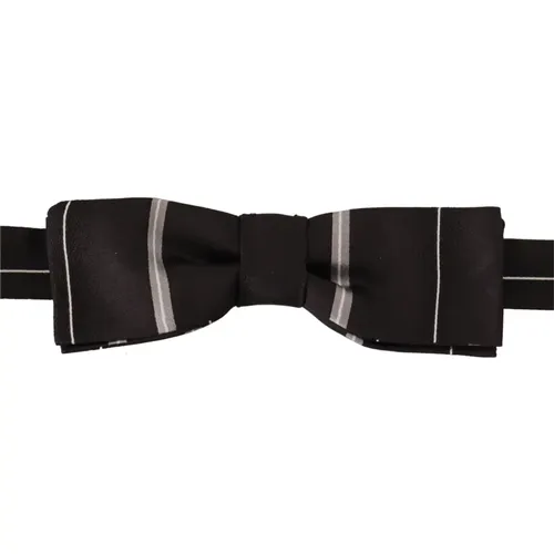 Bowties, male, , Size: ONE SIZE Black Grey Lining Silk Neck Papillon Tie - Dolce & Gabbana - Modalova