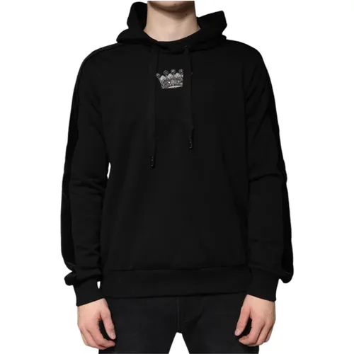 Hoodies, male, , Size: L Crown Embroidered Hooded Sweatshirt - Dolce & Gabbana - Modalova