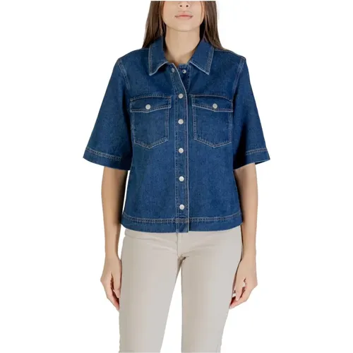 Denim Shirts, female, , Size: S Cotton Round Neck Shirt - Only - Modalova