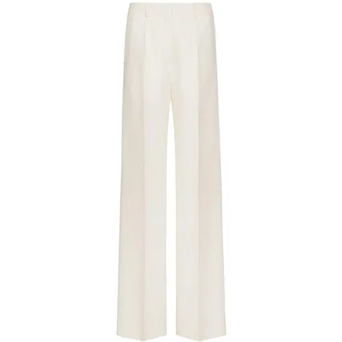 Cream Wool-Silk Blend Iconographe Print Trousers , female, Sizes: S, XS - Valentino - Modalova