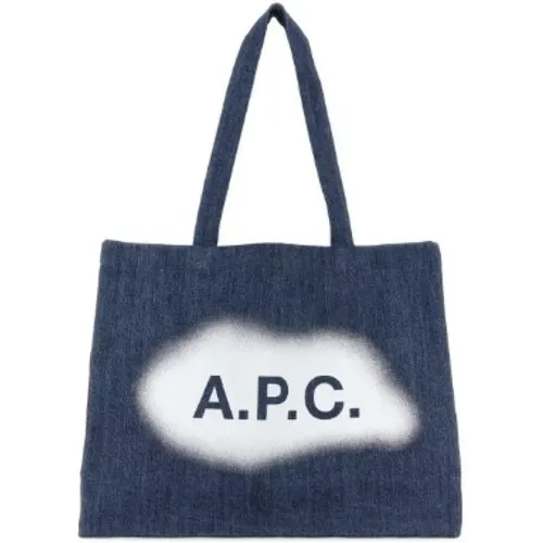 Tote Bags, female, , Size: ONE SIZE Denim Shoulder Bag with White Logo - A.p.c. - Modalova