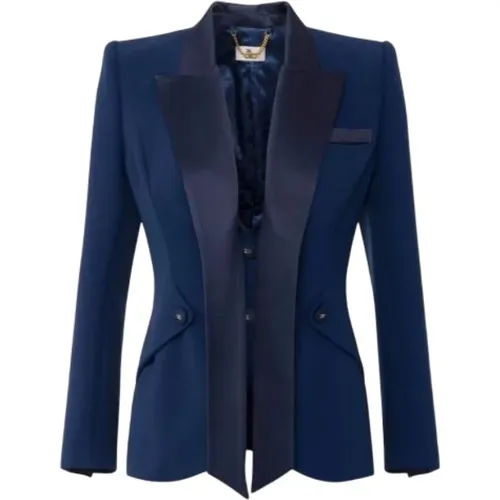 Blazers, female, , Size: L Tuxedo Jacket with Shiny Lapel - Elisabetta Franchi - Modalova