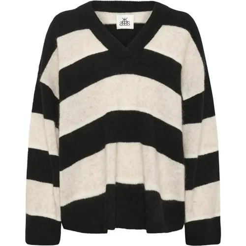 V-neck Knitwear, female, , Size: XS Striped Knit Sweater Meteorite Stripe - Karen by Simonsen - Modalova