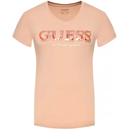 Stretch Logo Strass T-Shirt - Roses - Guess - Modalova