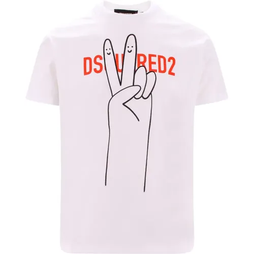 Stilvolles Weißes Baumwoll-T-Shirt mit Logo-Print - Dsquared2 - Modalova