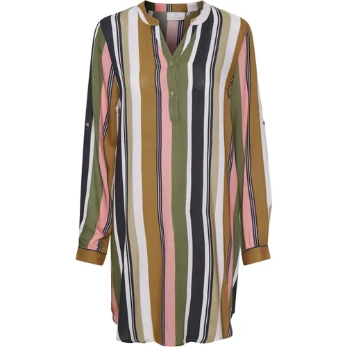 Striped Shirt Dress Green/Pink Print , female, Sizes: S, XL, 3XL, 2XL, XS, L, M - Kaffe - Modalova