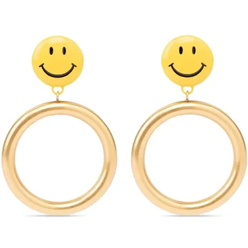 Earrings, female, , Size: ONE SIZE Smiley Face Hoop Earrings - Moschino - Modalova